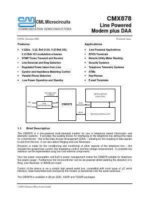 CMX878 Datasheet PDF CML Microsystems Plc