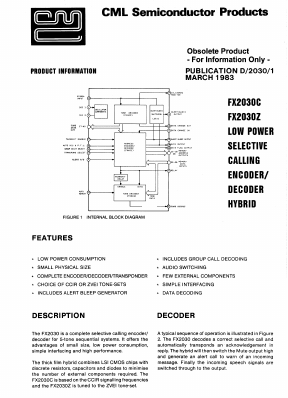 FX2030Z Datasheet PDF CML Microsystems Plc