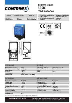 DW-AS-62A-C44 Datasheet PDF Contrinex AG Industrial Electronics