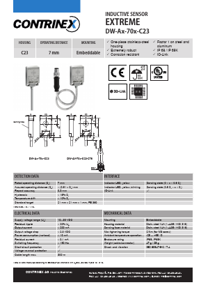 DW-AX-70X-C23 Datasheet PDF Contrinex AG Industrial Electronics