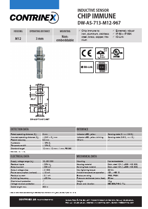DW-AS-713-M12-967 Datasheet PDF Contrinex AG Industrial Electronics