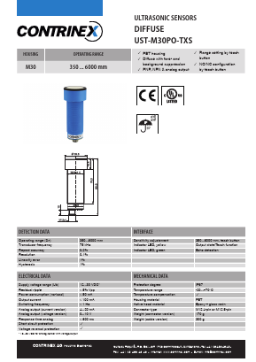 UST-M30PO-TXS-729 Datasheet PDF Contrinex AG Industrial Electronics