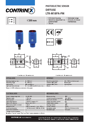 LTR-M18PA-PMS-403 Datasheet PDF Contrinex AG Industrial Electronics