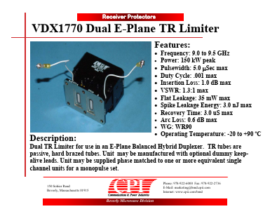 VDX1770 Datasheet PDF Communications and Power Industries, Inc.