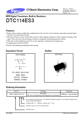 DTC114ES3 Datasheet PDF Cystech Electonics Corp.