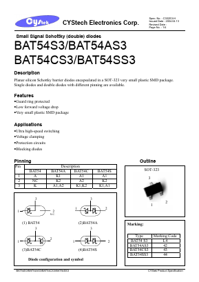 BAT54XS3 Datasheet PDF Cystech Electonics Corp.