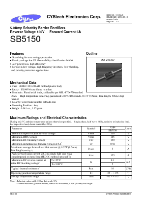 SB5150 Datasheet PDF Cystech Electonics Corp.