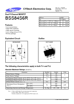 BSS84S6R Datasheet PDF Cystech Electonics Corp.