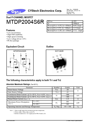MTDP2004S6R Datasheet PDF Cystech Electonics Corp.