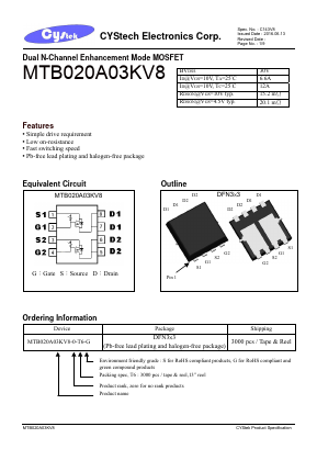 MTB020A03KV8-0-T6-G Datasheet PDF Cystech Electonics Corp.