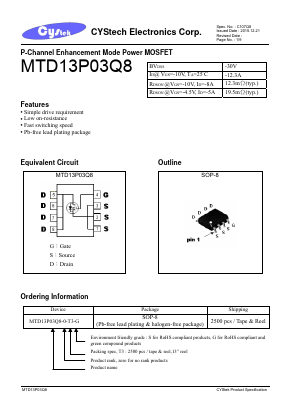 MTD13P03Q8-0-T3-G Datasheet PDF Cystech Electonics Corp.