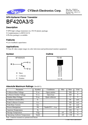 BF420A3S Datasheet PDF Cystech Electonics Corp.