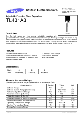 TL431A3 Datasheet PDF Cystech Electonics Corp.