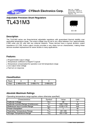 TL431M3 Datasheet PDF Cystech Electonics Corp.