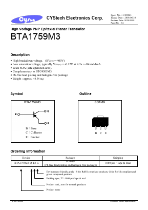 BTA1759M3 Datasheet PDF Cystech Electonics Corp.