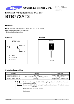 BTB772AT3 Datasheet PDF Cystech Electonics Corp.