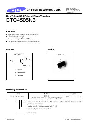 BTC4505N3 Datasheet PDF Cystech Electonics Corp.