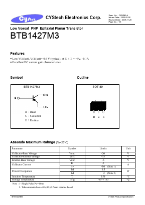 BTB1427M3 Datasheet PDF Cystech Electonics Corp.