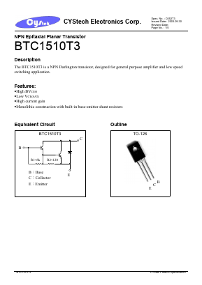 BTC1510T3 Datasheet PDF Cystech Electonics Corp.