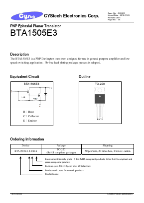 BTA1505E3-0-UB-S Datasheet PDF Cystech Electonics Corp.