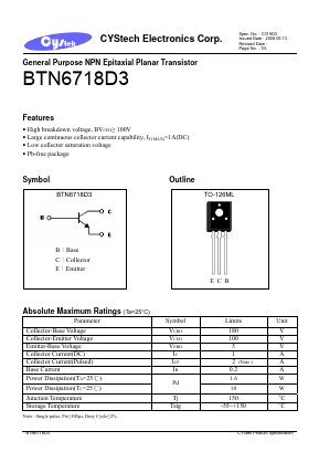 BTN6718D3 Datasheet PDF Cystech Electonics Corp.