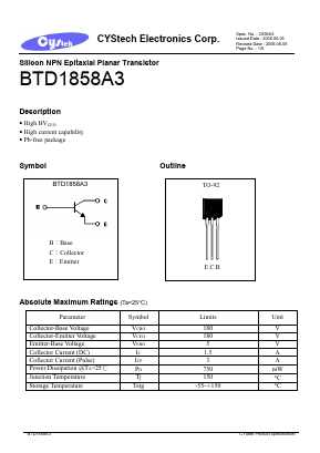 BTD1858A3 Datasheet PDF Cystech Electonics Corp.