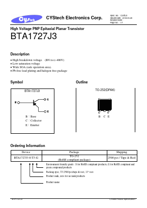 BTA1727J3 Datasheet PDF Cystech Electonics Corp.