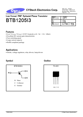 BTB1205I3 Datasheet PDF Cystech Electonics Corp.