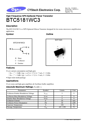 BTC5181WC3 Datasheet PDF Cystech Electonics Corp.