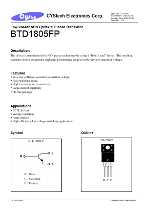 BTD1805FP Datasheet PDF Cystech Electonics Corp.