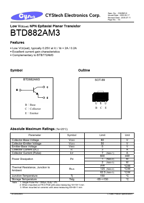 BTD882AM3 Datasheet PDF Cystech Electonics Corp.