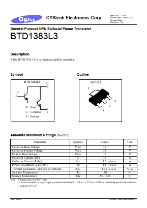 BTD1383L3 Datasheet PDF Cystech Electonics Corp.