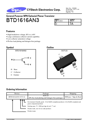 BTD1616AN3-0-T1-G Datasheet PDF Cystech Electonics Corp.