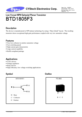 BTD1805F3 Datasheet PDF Cystech Electonics Corp.