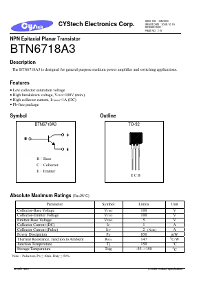 BTN6718A3 Datasheet PDF Cystech Electonics Corp.