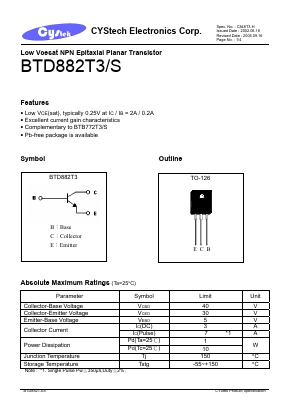 BTB882T3S Datasheet PDF Cystech Electonics Corp.