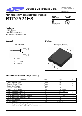 BTD7521H8 Datasheet PDF Cystech Electonics Corp.