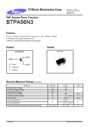 BTPA56N3 Datasheet PDF Cystech Electonics Corp.