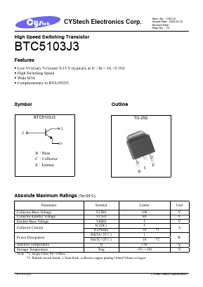 BTC5103J3 Datasheet PDF Cystech Electonics Corp.