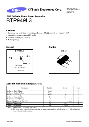 BTP949L3 Datasheet PDF Cystech Electonics Corp.