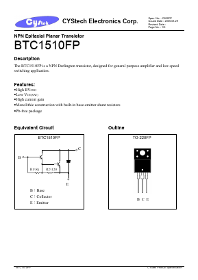 BTC1510FP Datasheet PDF Cystech Electonics Corp.