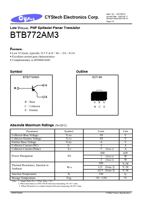 BTB772AM3 Datasheet PDF Cystech Electonics Corp.