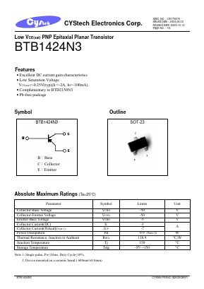 BTB1424N3 Datasheet PDF Cystech Electonics Corp.