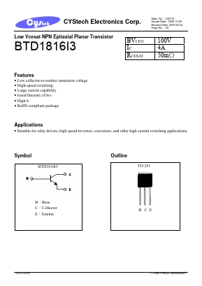 BTD1816I3 Datasheet PDF Cystech Electonics Corp.