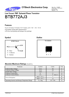 BTB772AJ3 Datasheet PDF Cystech Electonics Corp.