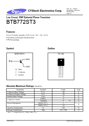 BTB772ST3 Datasheet PDF Cystech Electonics Corp.