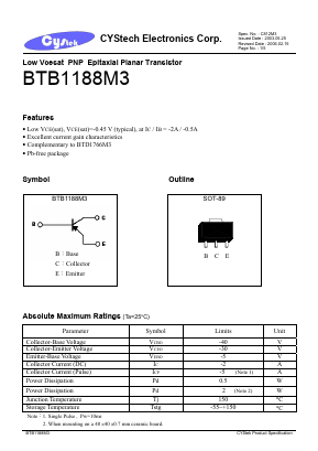 BTB1188M3 Datasheet PDF Cystech Electonics Corp.