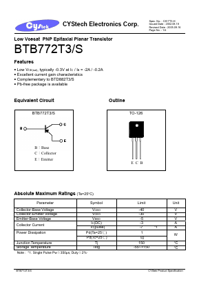 BTB772T3 Datasheet PDF Cystech Electonics Corp.