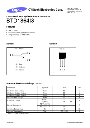 BTD1864I3 Datasheet PDF Cystech Electonics Corp.