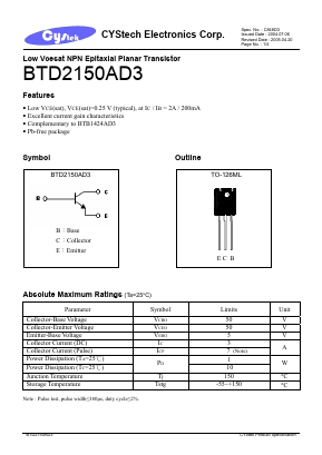 BTD2150AD3 Datasheet PDF Cystech Electonics Corp.